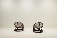 Set of 2 rattan hand made lounge chairs, Italy 1960s.