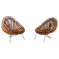 Set of 2 rattan mid-century armchairs by Janine Abraham, 1969