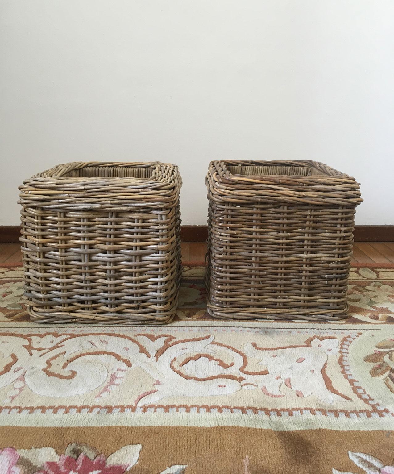 Minimalist Set of 2 Rattan Planter Baskets For Sale