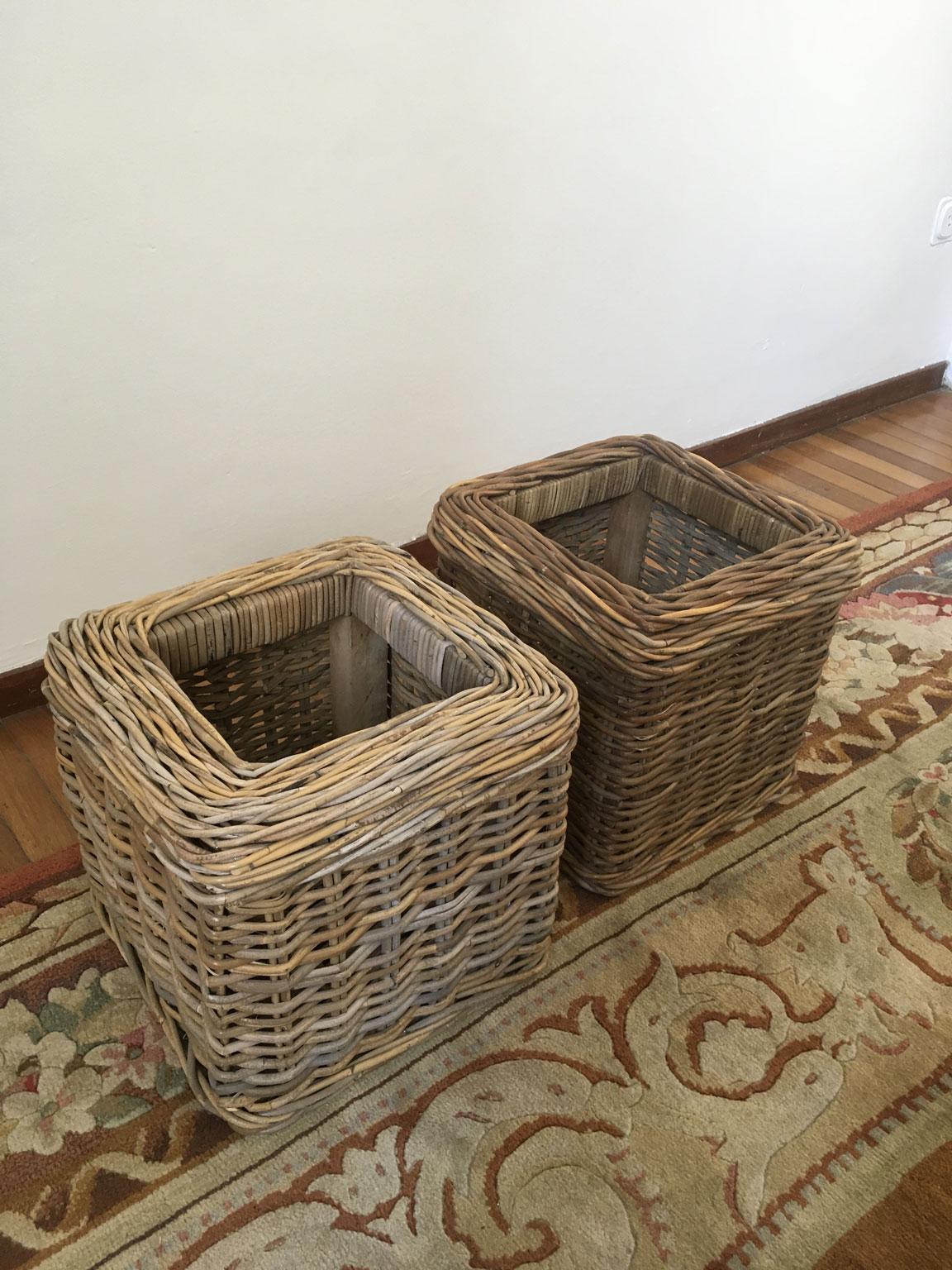 Italian Set of 2 Rattan Planter Baskets For Sale