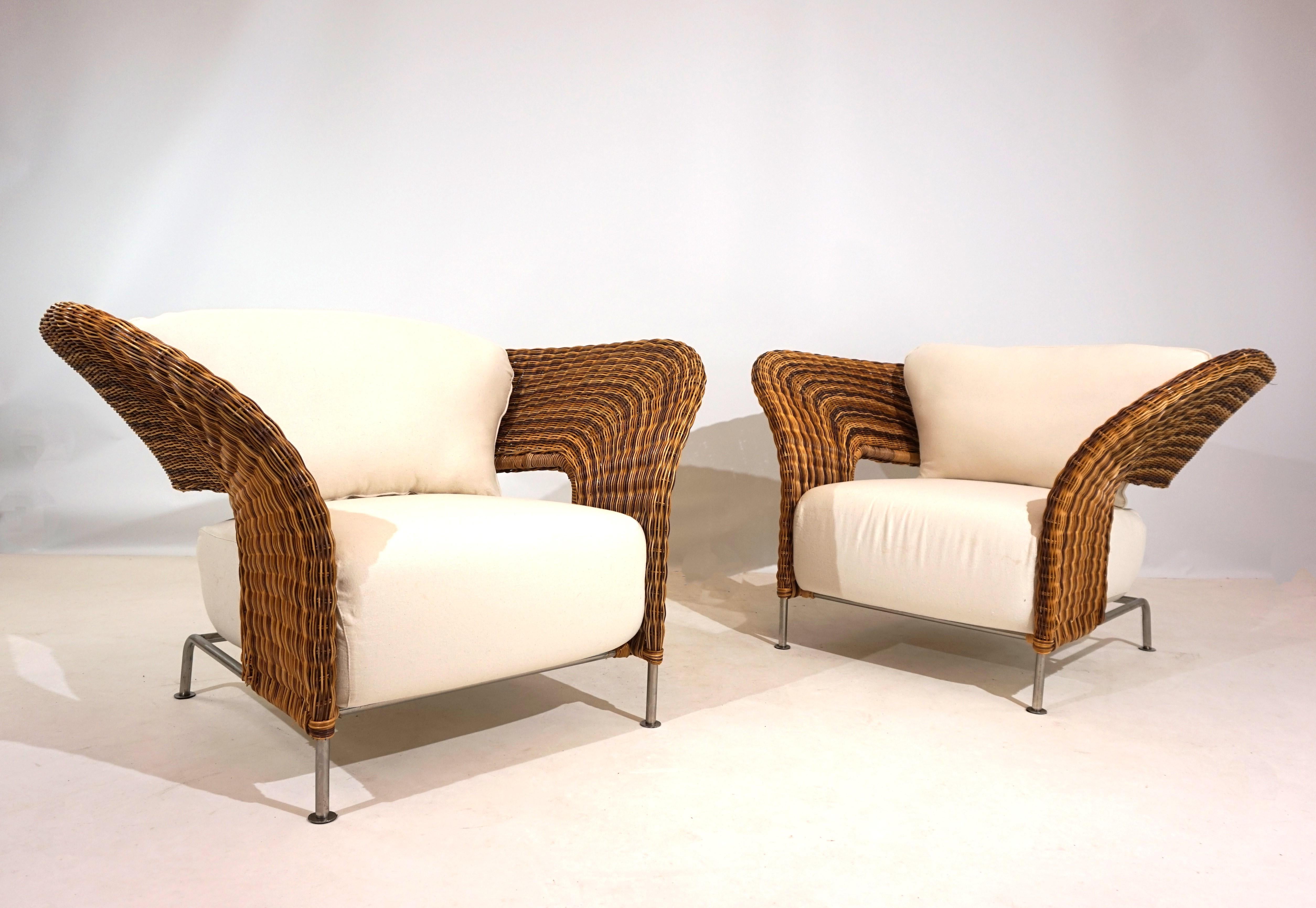 German Set of 2 rattan wing chairs