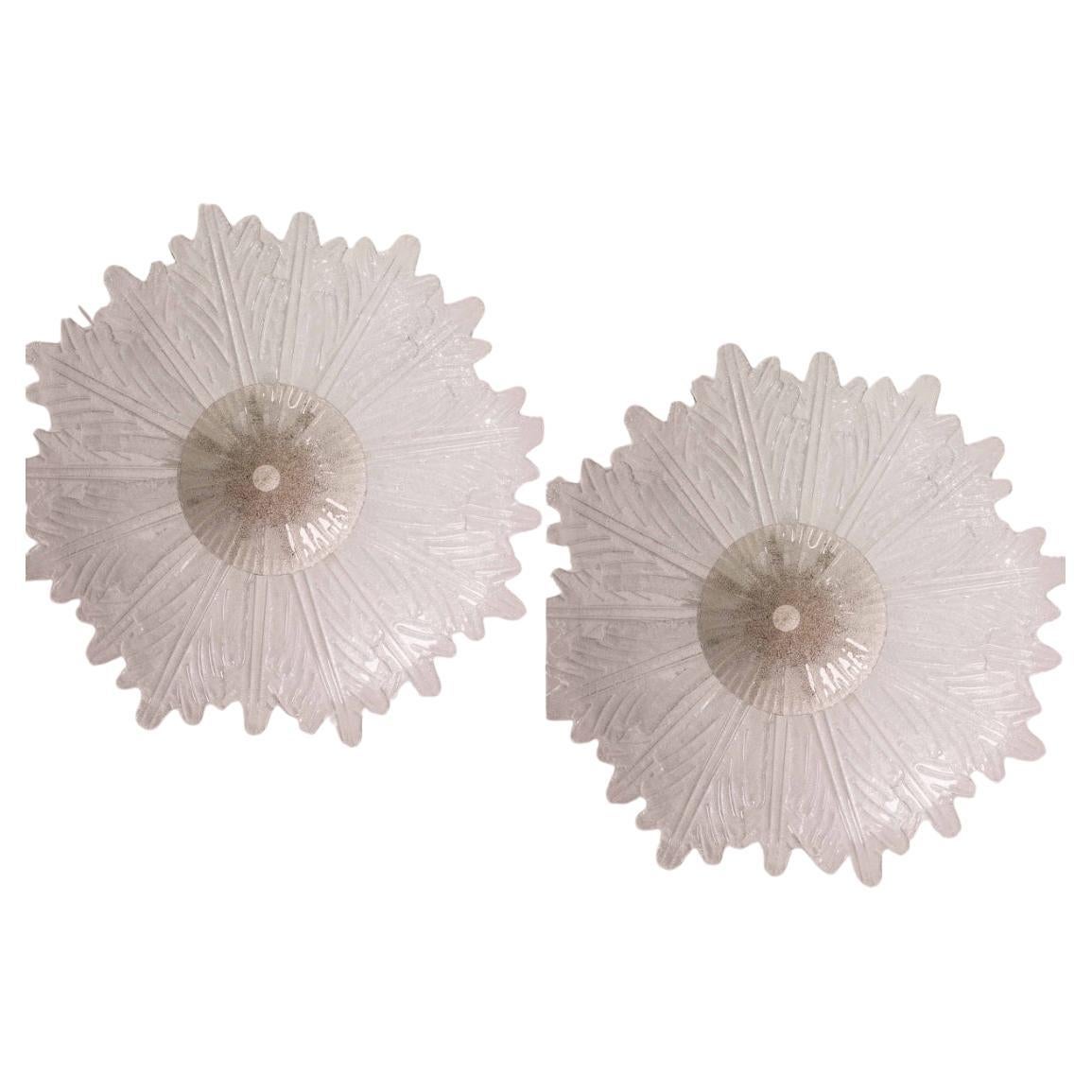 Set of 2 Ravello, Large Size Vintage Murano Trasparent Glass Ceiling Light For Sale