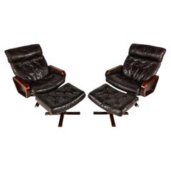Set of 2 Reclining Chairs & Ottomans, Soda Galvano, Vatne Mobler, Norway, 1970s