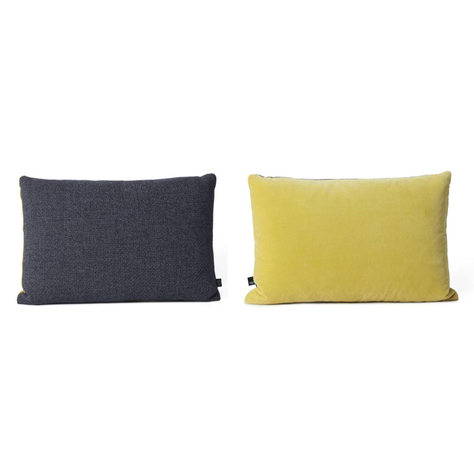 Set of 2 rectangular cushions by Warm Nordic
Dimensions: D60 x W40 cm
Material: New wool, Cotton, Feathers
Weight: 1.2 kg 
Also available in different variations. 

Exclusive cushion in two different Kvadrat top quality fabrics. The Moodify