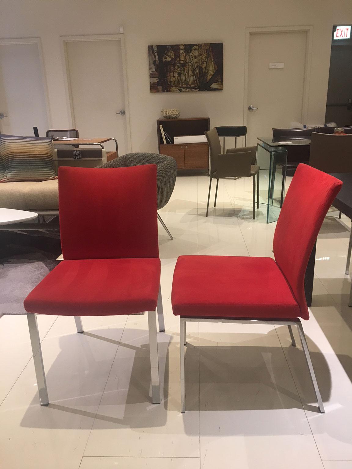 red dining chairs with chrome legs
