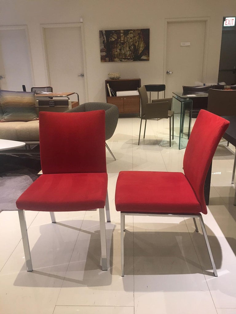 Set of 2 Red Alcantera Dining Chairs with Recline Function Polished