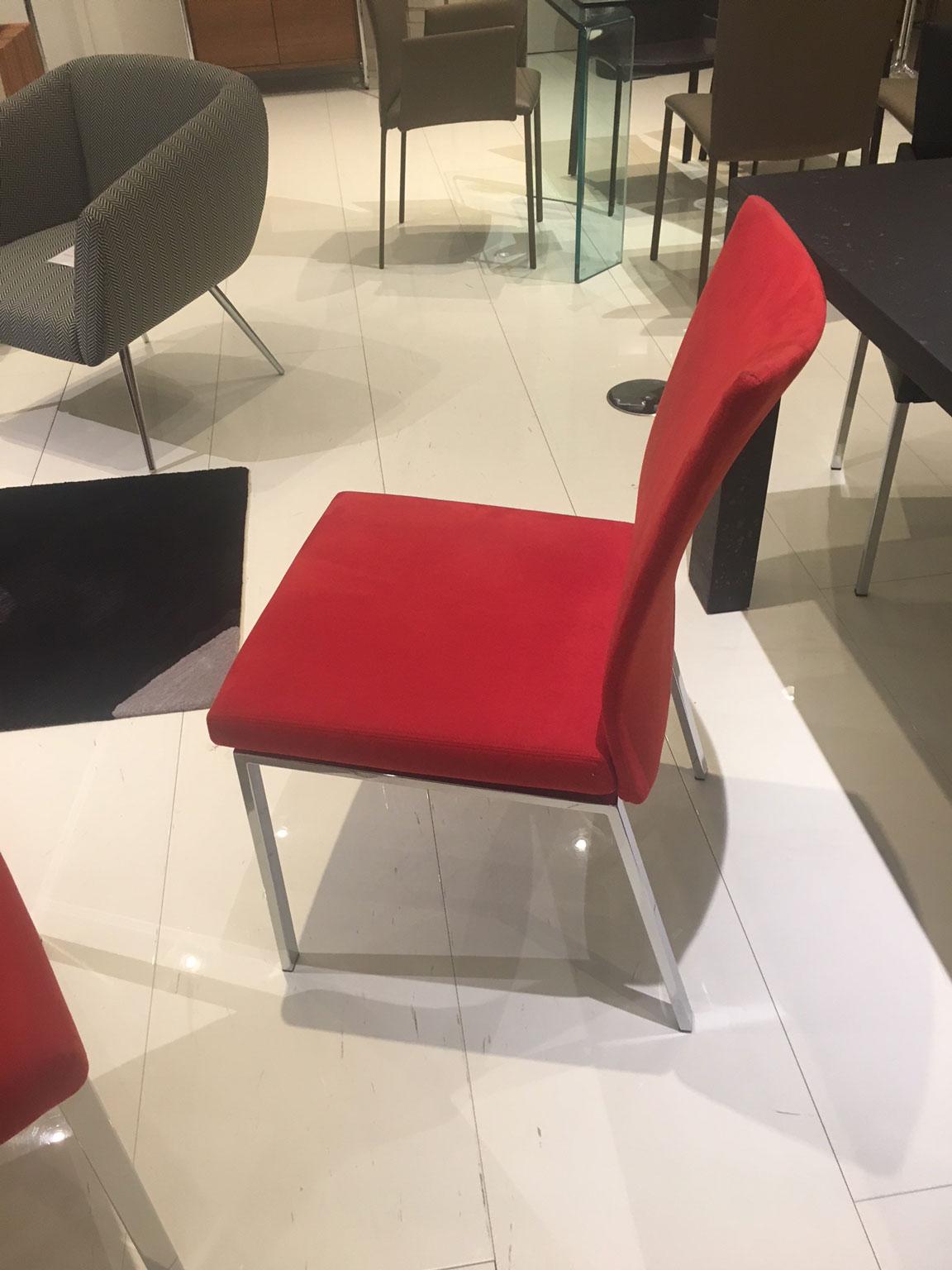Modern Set of 2 Red Alcantera Dining Chairs with Recline Function Polished Chrome Legs For Sale