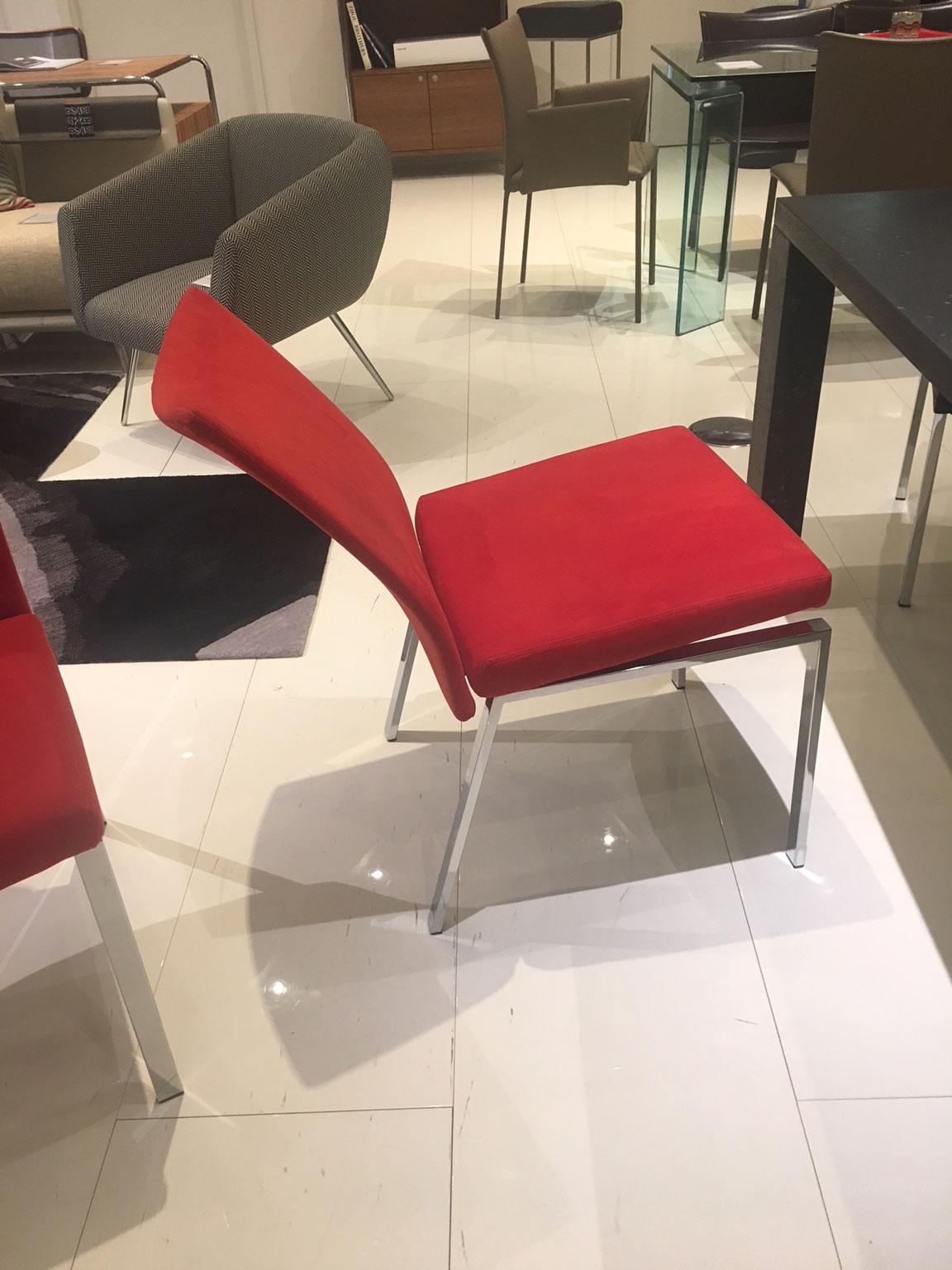German Set of 2 Red Alcantera Dining Chairs with Recline Function Polished Chrome Legs For Sale