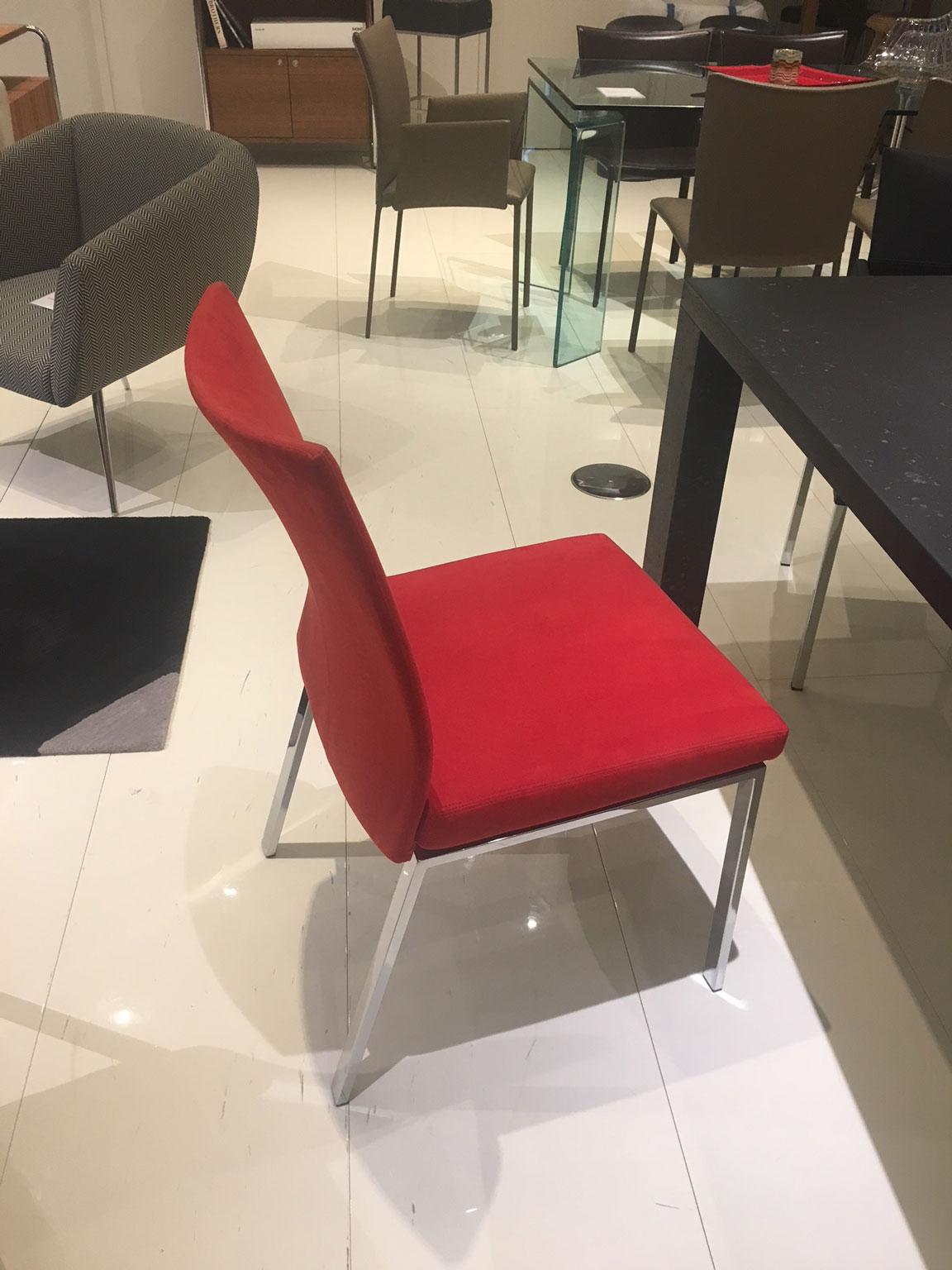 Set of 2 Red Alcantera Dining Chairs with Recline Function Polished Chrome Legs In Good Condition For Sale In Chicago, IL