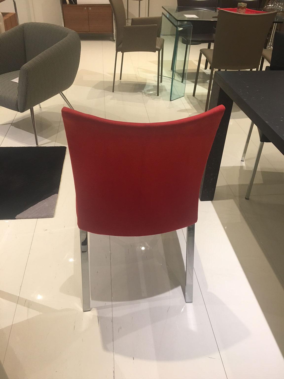 Contemporary Set of 2 Red Alcantera Dining Chairs with Recline Function Polished Chrome Legs For Sale
