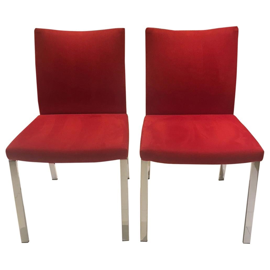 Set of 2 Red Alcantera Dining Chairs with Recline Function Polished Chrome Legs