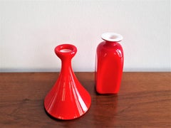 Set of 2 Red and White Glass 'Carnaby' Vases by Per Lütken for Holmegaard