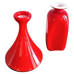 Vintage Set of 2 Red and White Glass 'Carnaby' Vases by Per Lütken for Holmegaard