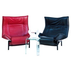 Vintage Set of 2 Red & Black Veranda Lounge Chairs by Vico Magistretti Per Cassina