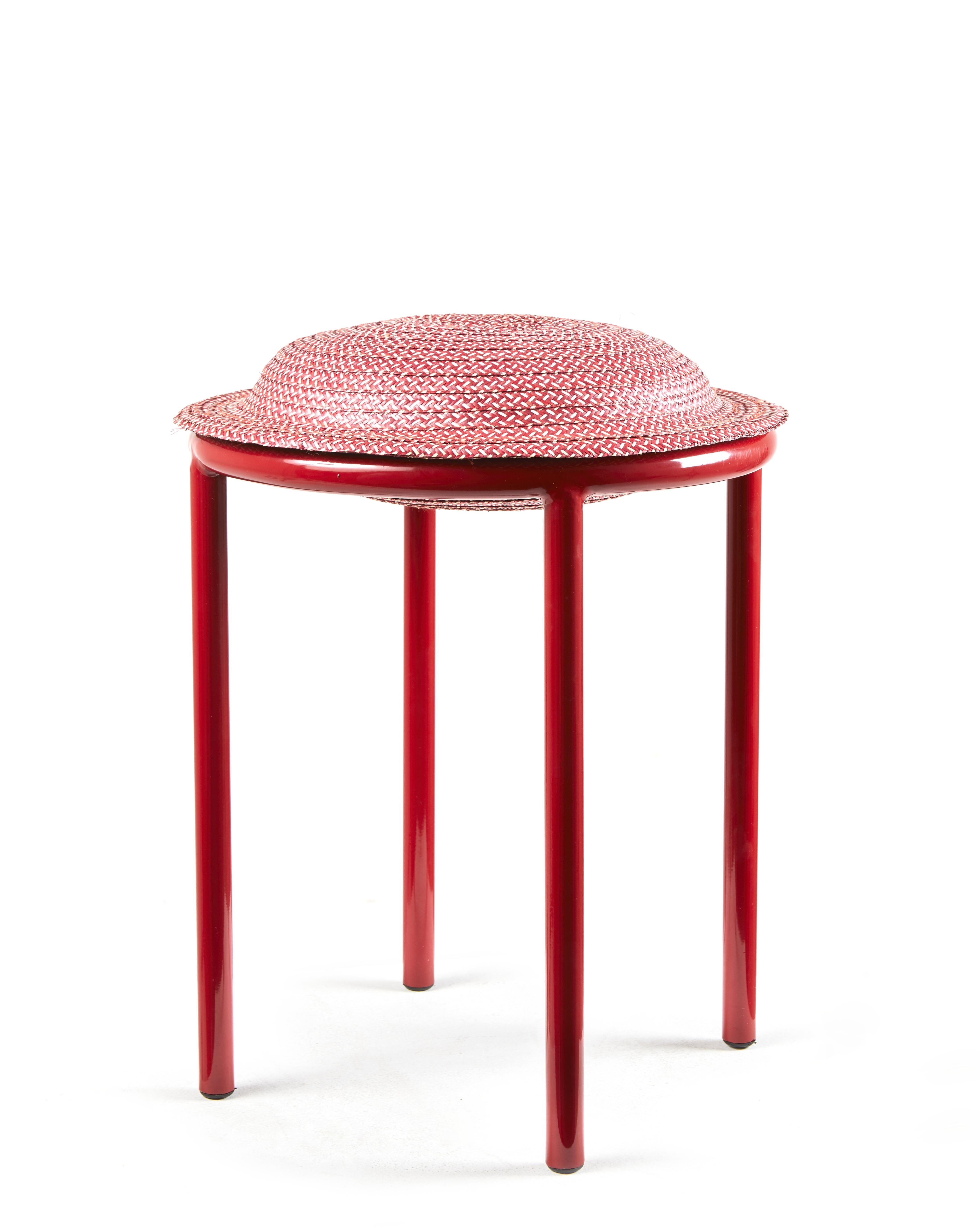 Powder-Coated Set of 2 Red Cana Stool by Pauline Deltour For Sale
