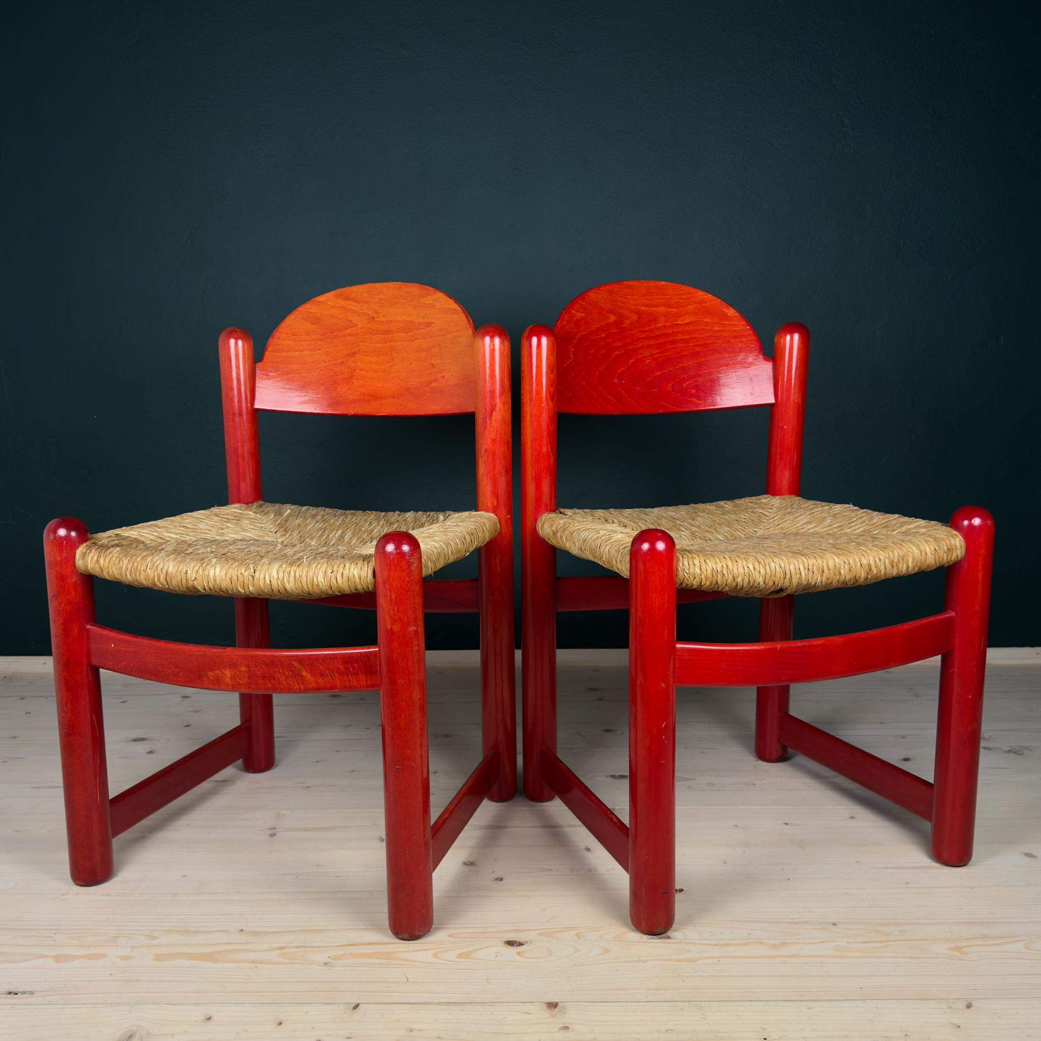 Mid-Century moderno Set di 2 sedie rosse mod. Padova By Hank Lowenstein, Italia anni '70 in vendita