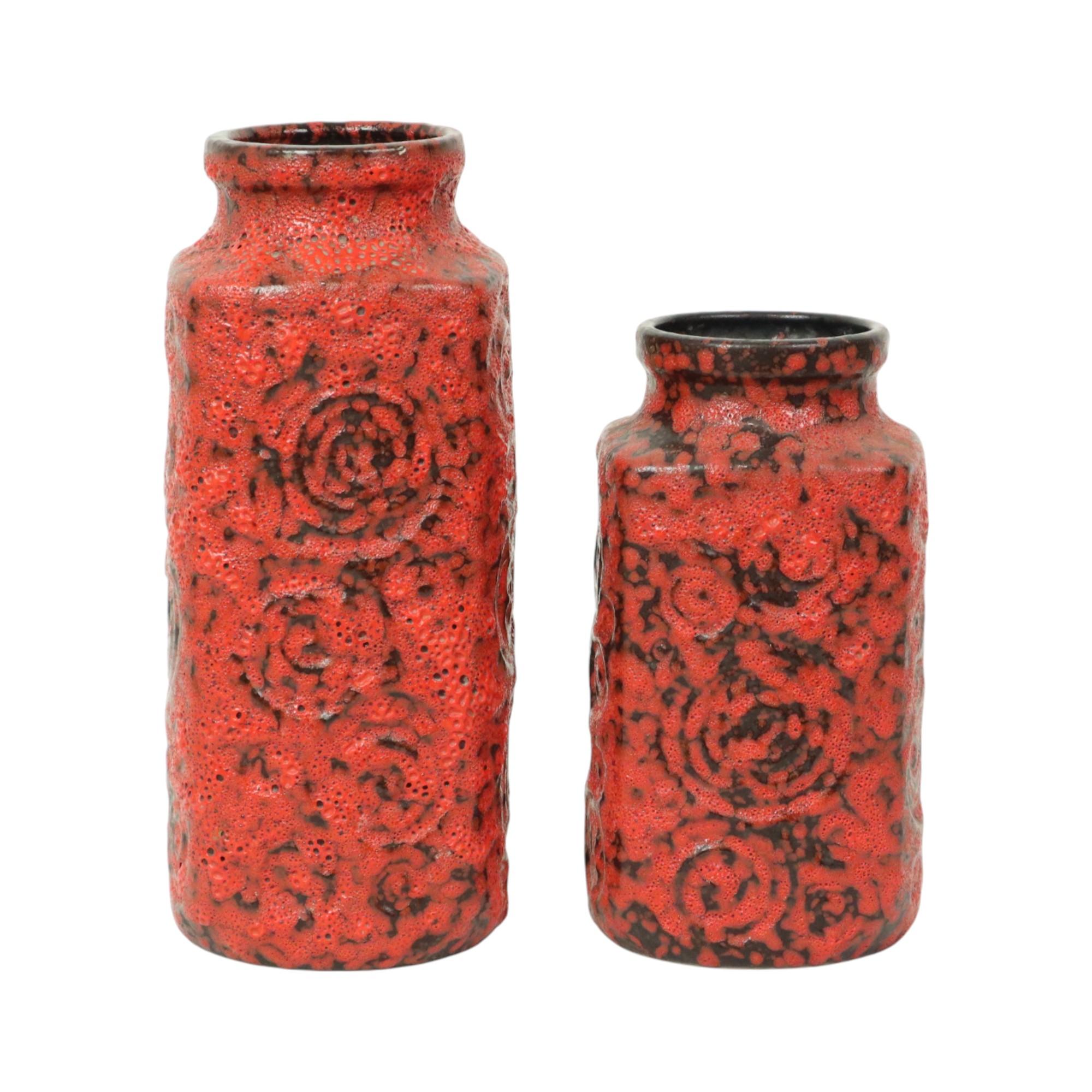 A beautiful set of two red Fat Lava vases made by Scheurich. The design is called 