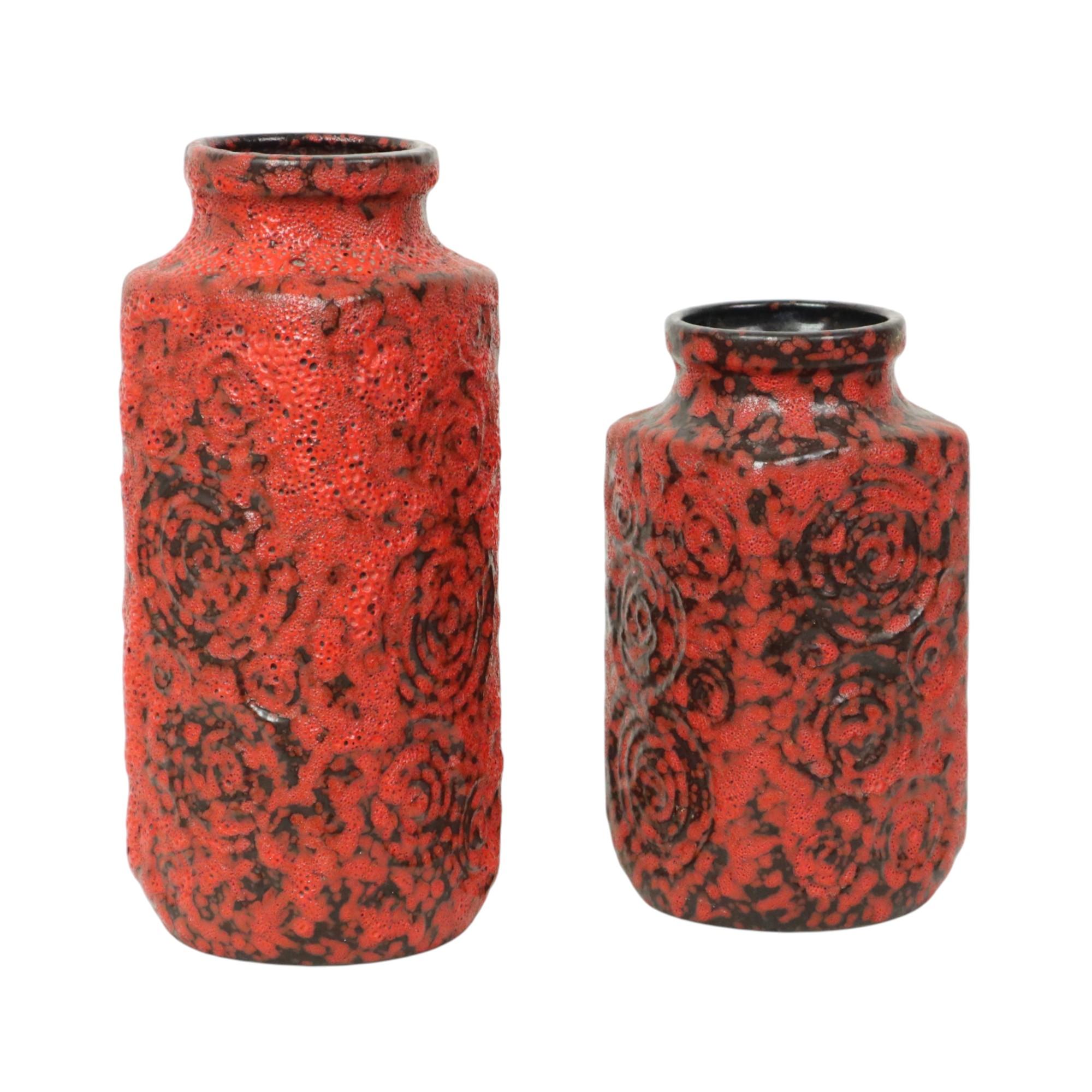 Set of 2 Red Fat Lava Vases Scheurich Jura West Germany In Good Condition For Sale In Poperinge, BE