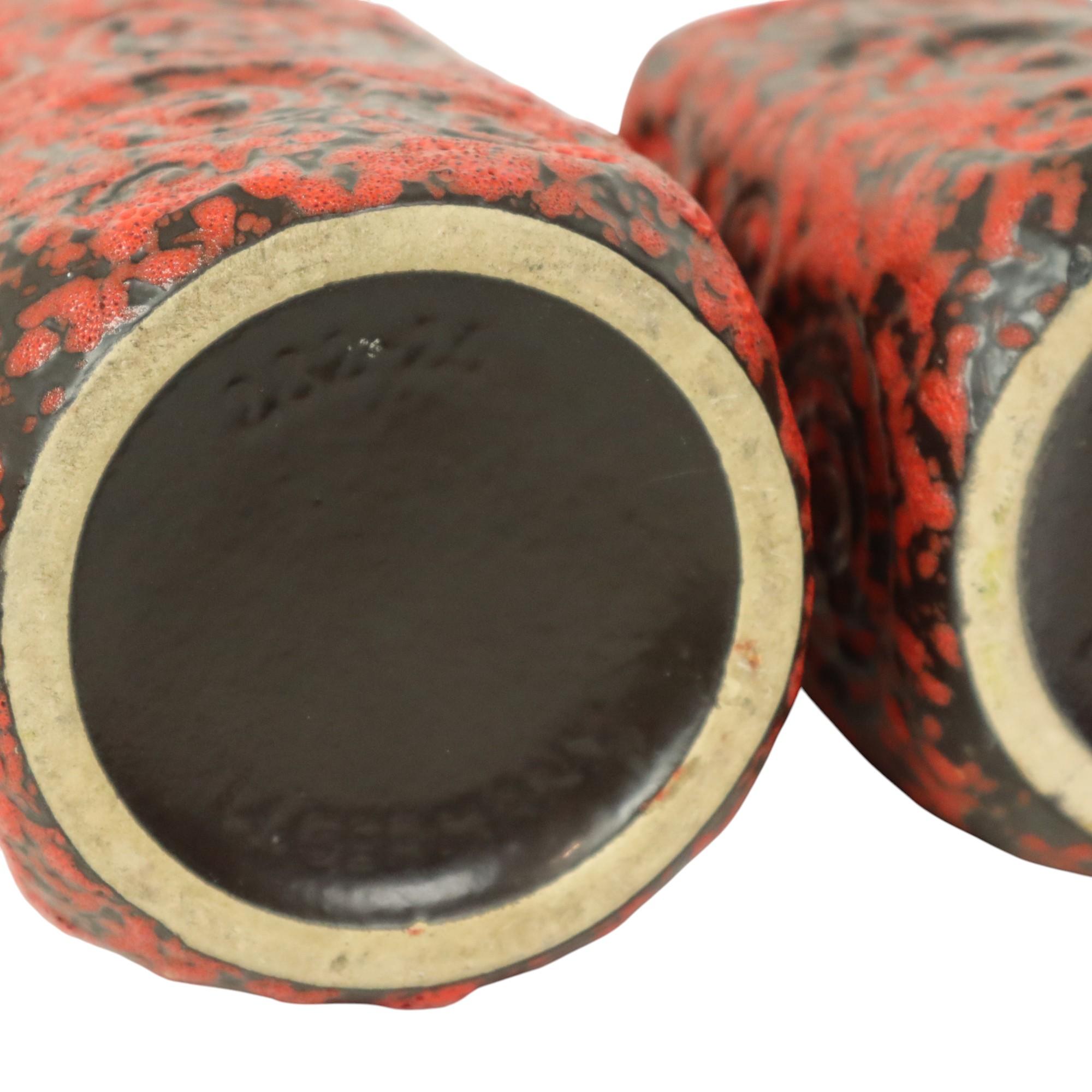 Set of 2 Red Fat Lava Vases Scheurich Jura West Germany For Sale 1