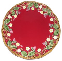 Set of 2 red flowery "George Sand" dessert plates, earthenware