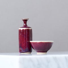 Set of 2 Red Miniature Stoneware Vases by Swedish Ceramist Rolf Palm, 1970s