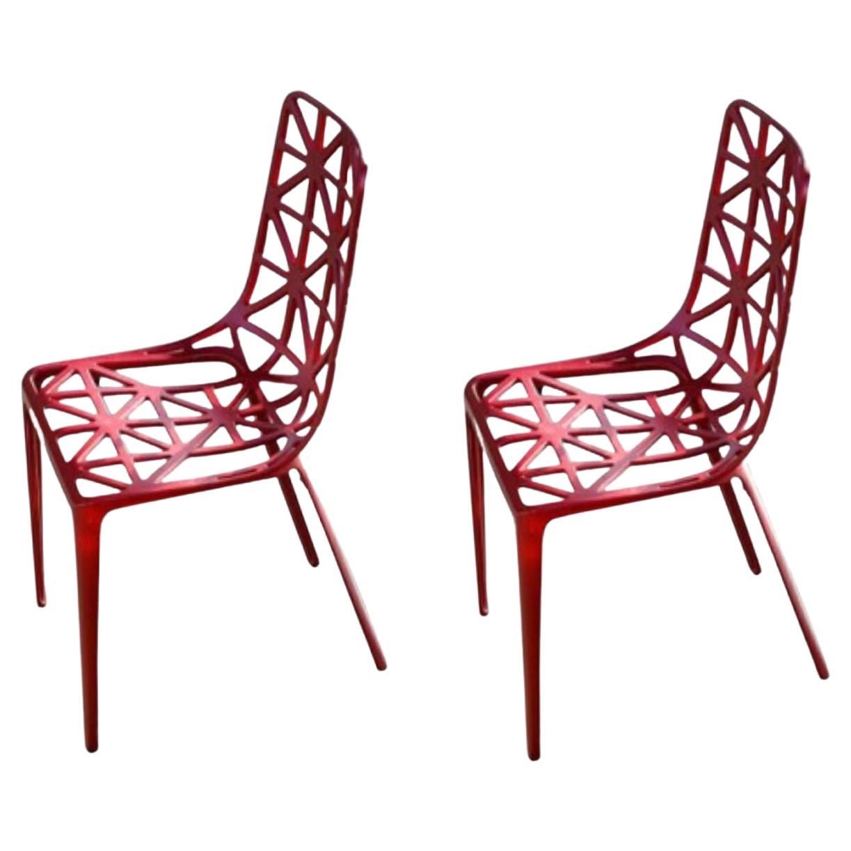 Satz von 2 roten, neuen Eiffelturm-Stühlen von Alain Moatti