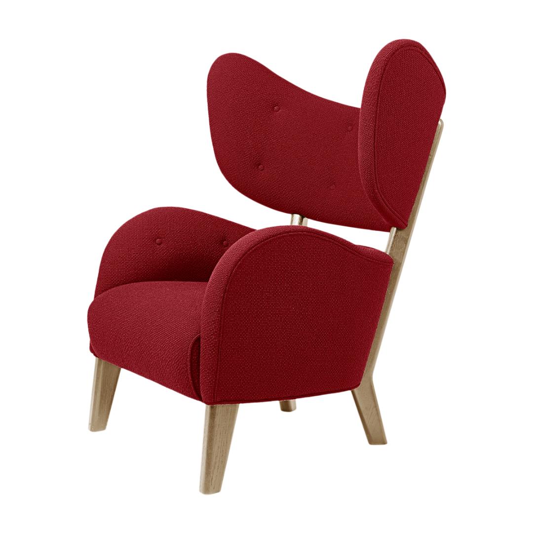 Set of 2 red raf simons vidar 3 natural oak my own chair lounge chairs by Lassen.
Dimensions: W 88 x D 83 x H 102 cm. 
Materials: Textile.

Flemming Lassen's iconic armchair from 1938 was originally only made in a single edition. First, the then