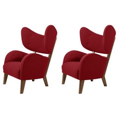 Set of 2 Red Raf Simons Vidar 3 Smoked Oak My Own Lounge Chair by Lassen