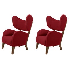 Lot de 2 Chaises longues My Own en chêne fumé Raf Simons Vidar 3 rouge de Lassen