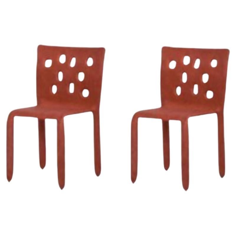 Ensemble de 2 chaises contemporaines sculptées rouges par FAINA