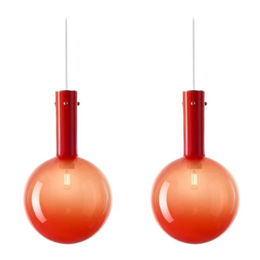 Ensemble de 2 lampes à suspension en sphaerae rouge par Dechem Studio