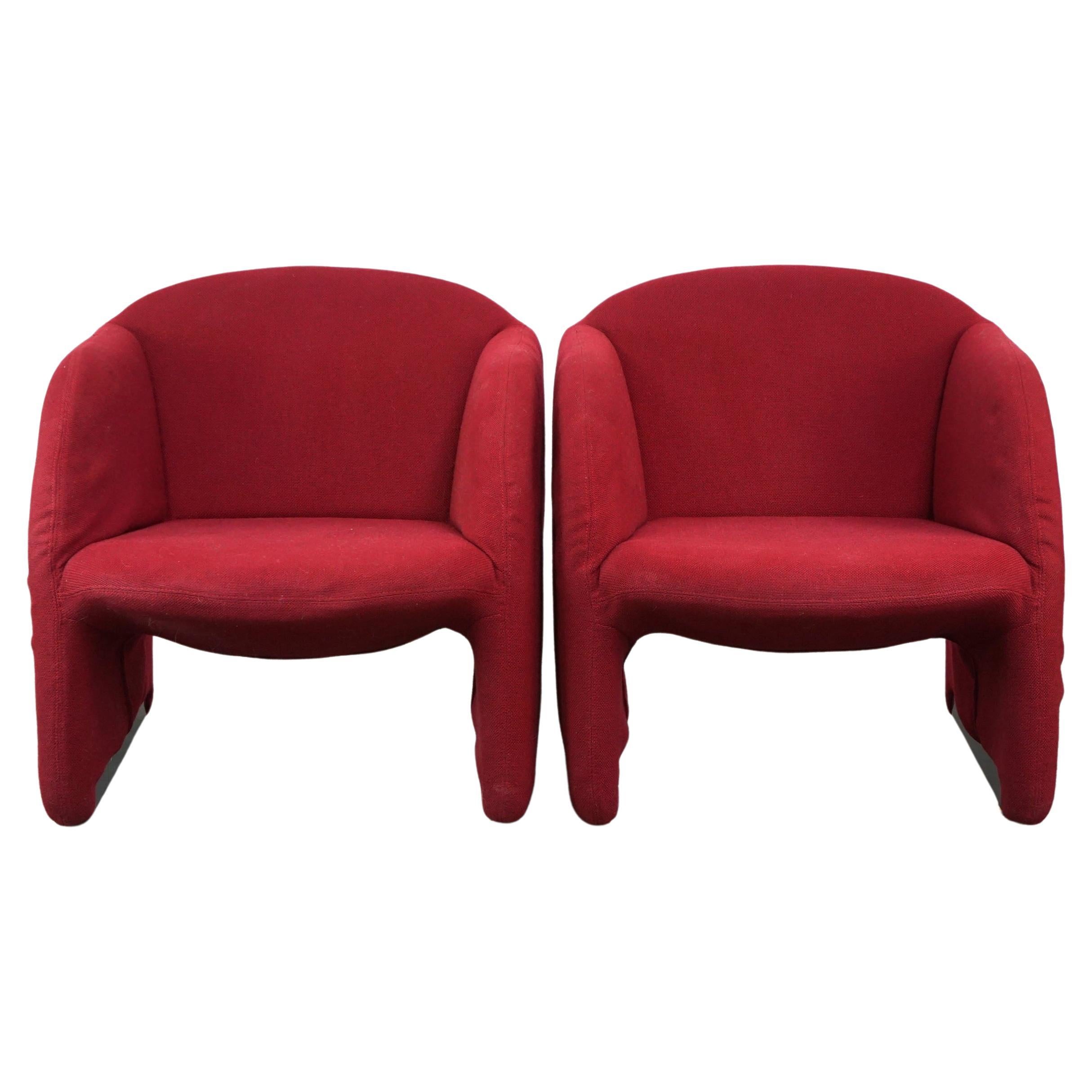 Set of 2 Red Vintage Design Armchairs by Artifort, Model BEN