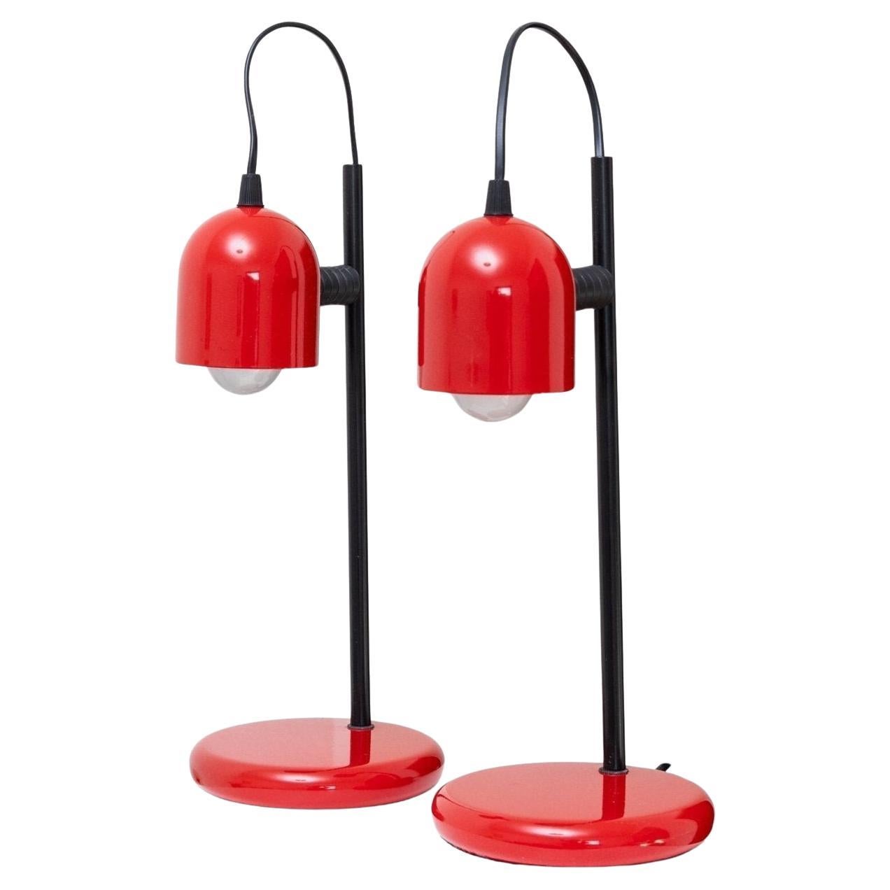 Set of 2 Red Vintage Table Lamps Postmodern Memphis Design Italy, 1980s For Sale