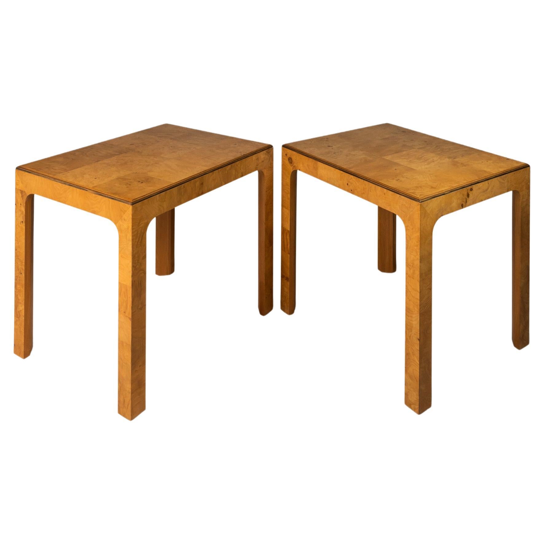 Set of 2 Regency / Bohemian End / Side Tables in Burlwood by Henredon, c. 1970's For Sale