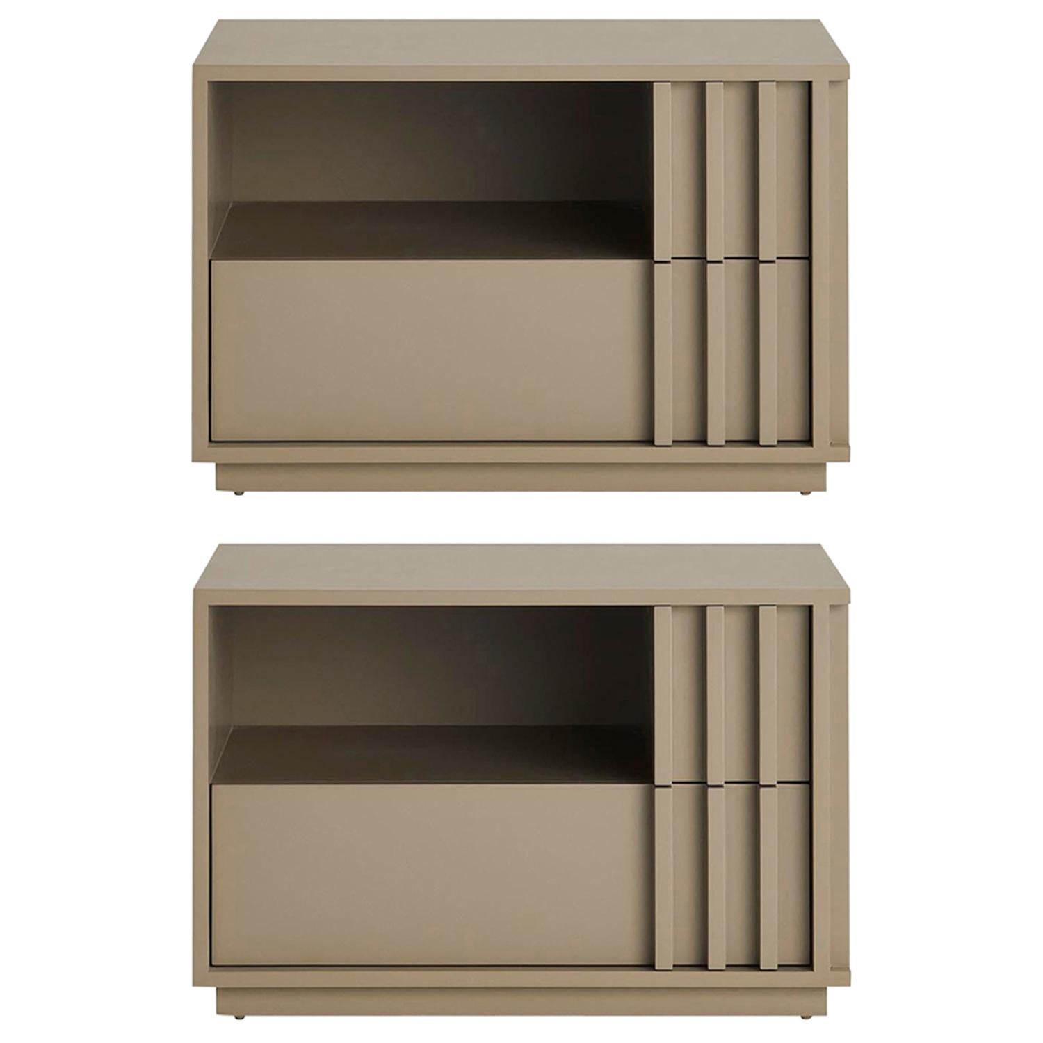 Set of 2 Relevo Nightstand with Two Drawers in Taupe For Sale