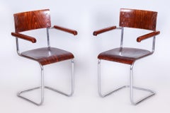 Ensemble de 2 chaises Bauhaus restaurées, par Mart Stam, chrome, contreplaqué, Allemagne, années 1930