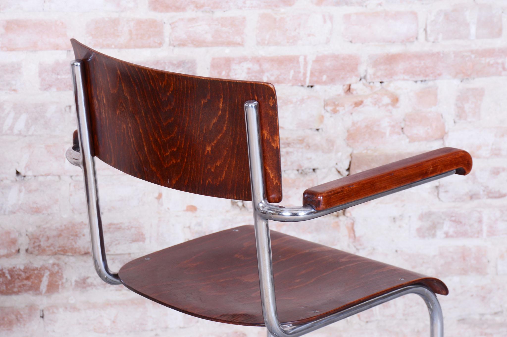 Juego de 2 sillas Bauhaus restauradas, de Mart Stam, cromo, madera contrachapada, Alemania, años 30 en venta 1
