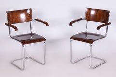 Set di 2 sedie Bauhaus restaurate, di Stam e Slezak, cromo, ceco, anni '30