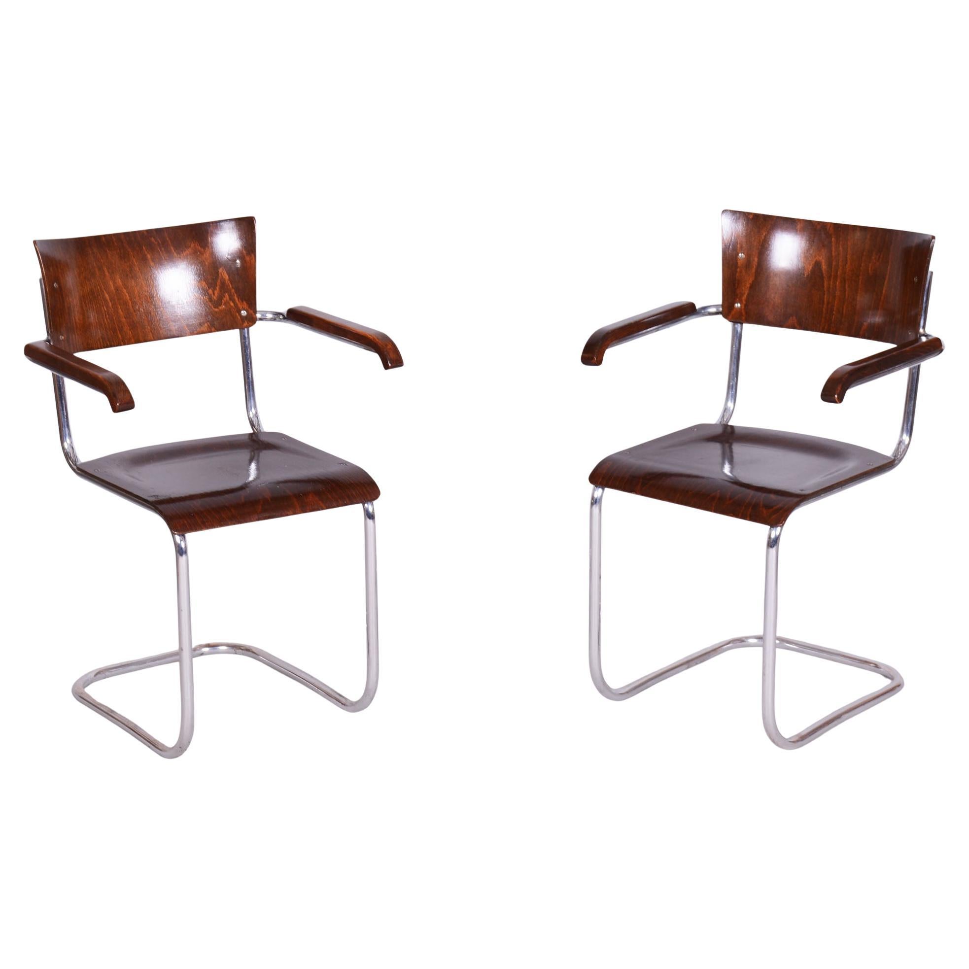 Set of 2 Restored Bauhaus Chairs, by Stam and Slezak, Chrome, Czech, 1930s
