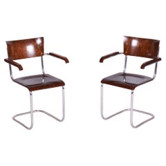 Set of 2 Restored Bauhaus Chairs, by Stam and Slezak, Chrome, Czech, 1930s
