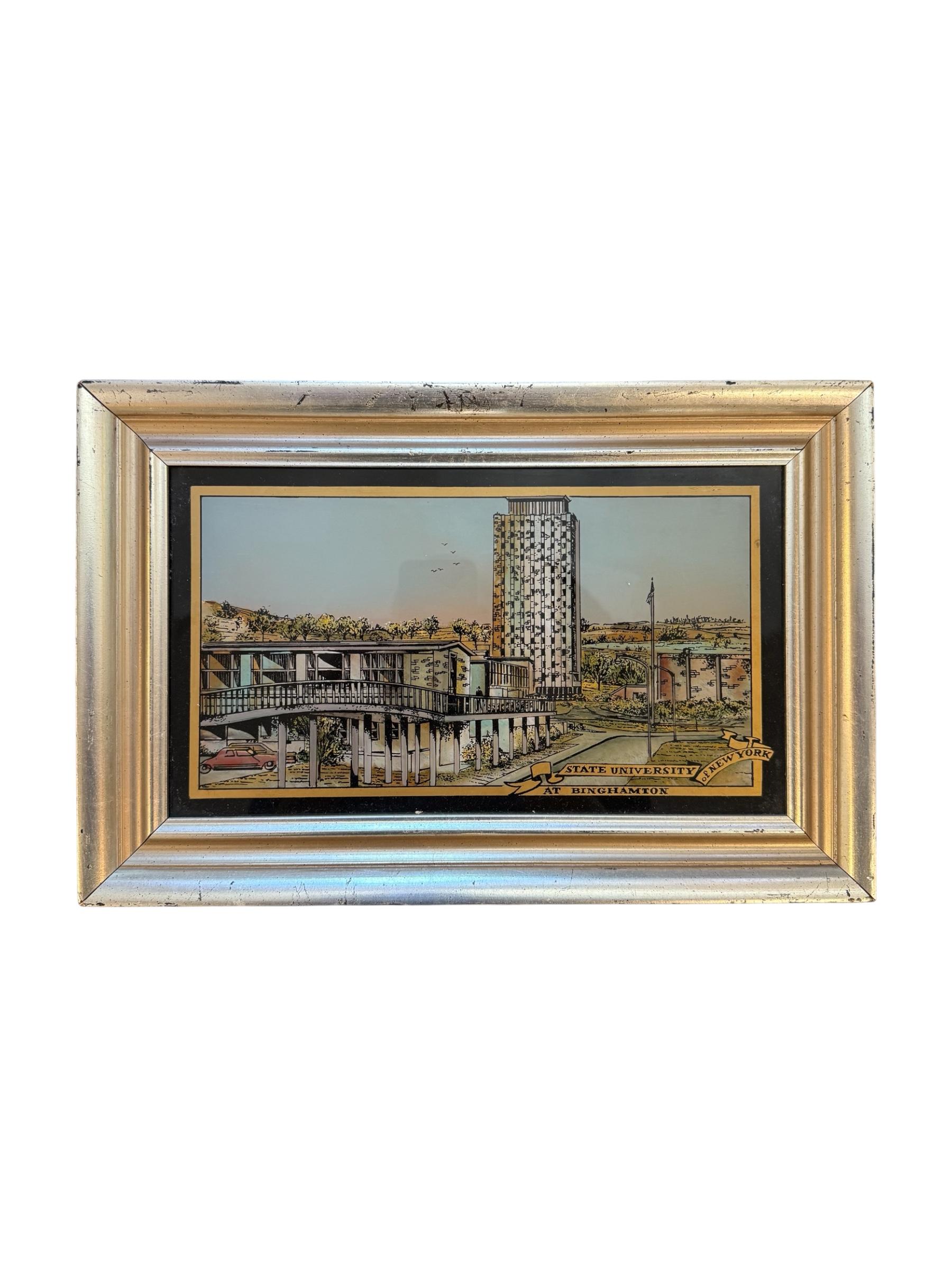 American Set of 2 Reverse Painting on Glass William and Marry and University of New York For Sale