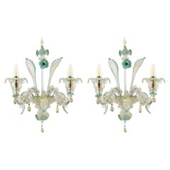 Set of 2 Rezzonico Sconce 2 Arms, Clear-multicolour Murano Glass by Multiforme  
