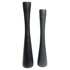 Set of 2 Rina Menardi Vases - Flute 4 Vase in Black & Flute 3 Vase in Graphite