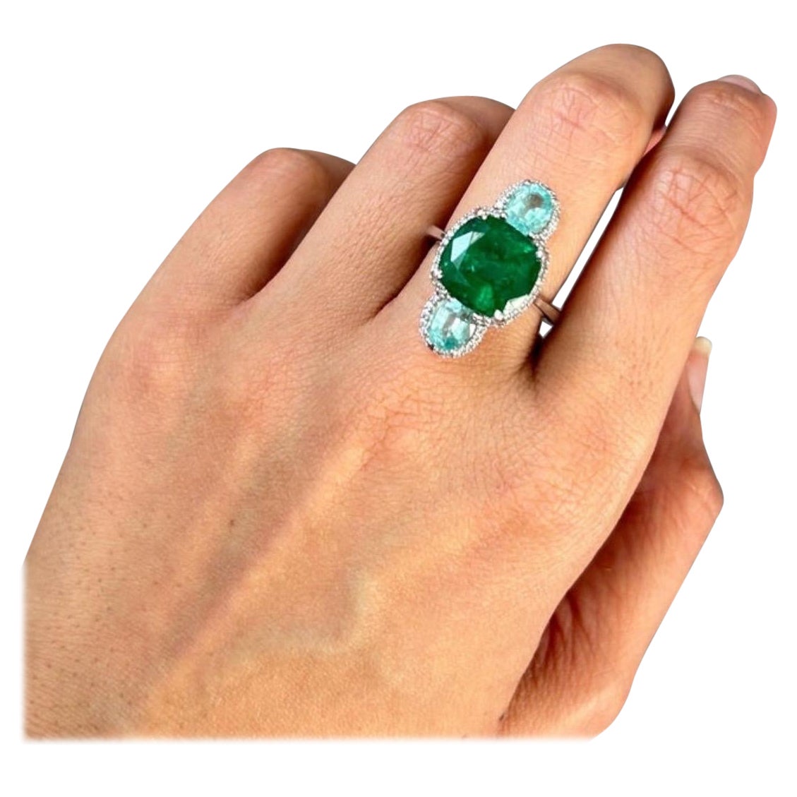Set of 2 Rings - Emerald and Diamond / Emerald and Paraiba Ring