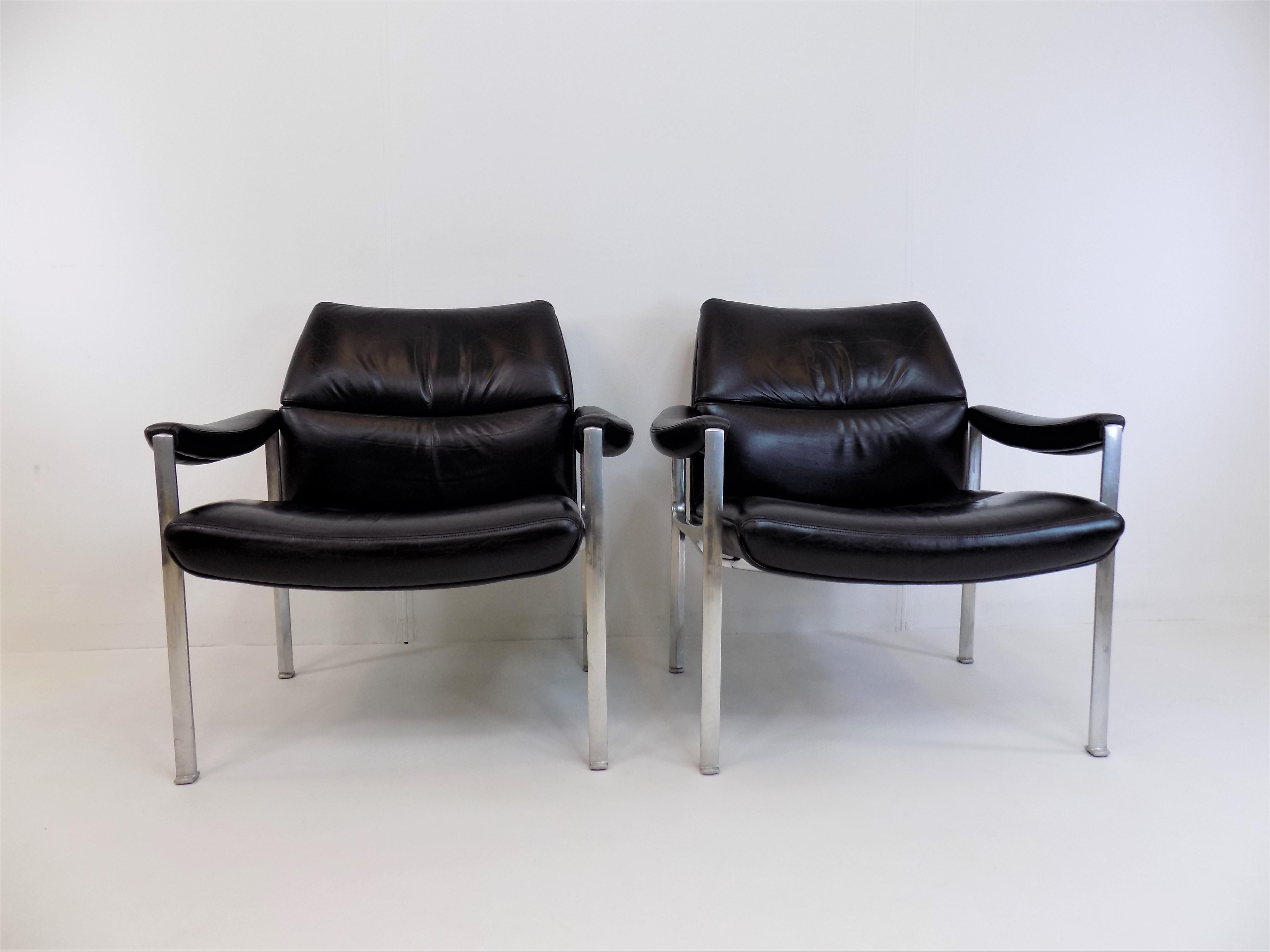 German Set of 2 Röder Söhne Leather Lounge Chairs by Miller Borgsen