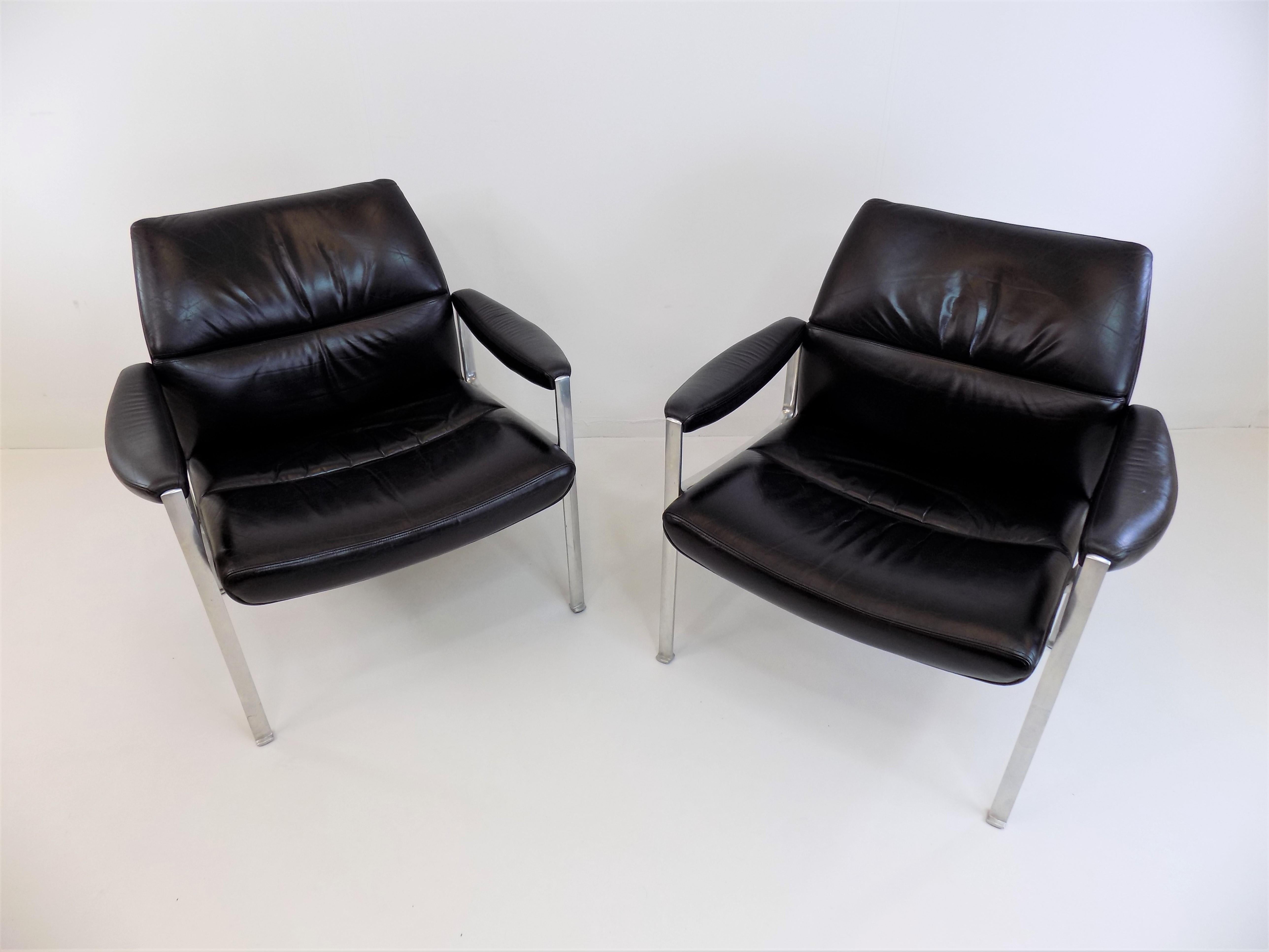 Mid-20th Century Set of 2 Röder Söhne Leather Lounge Chairs by Miller Borgsen