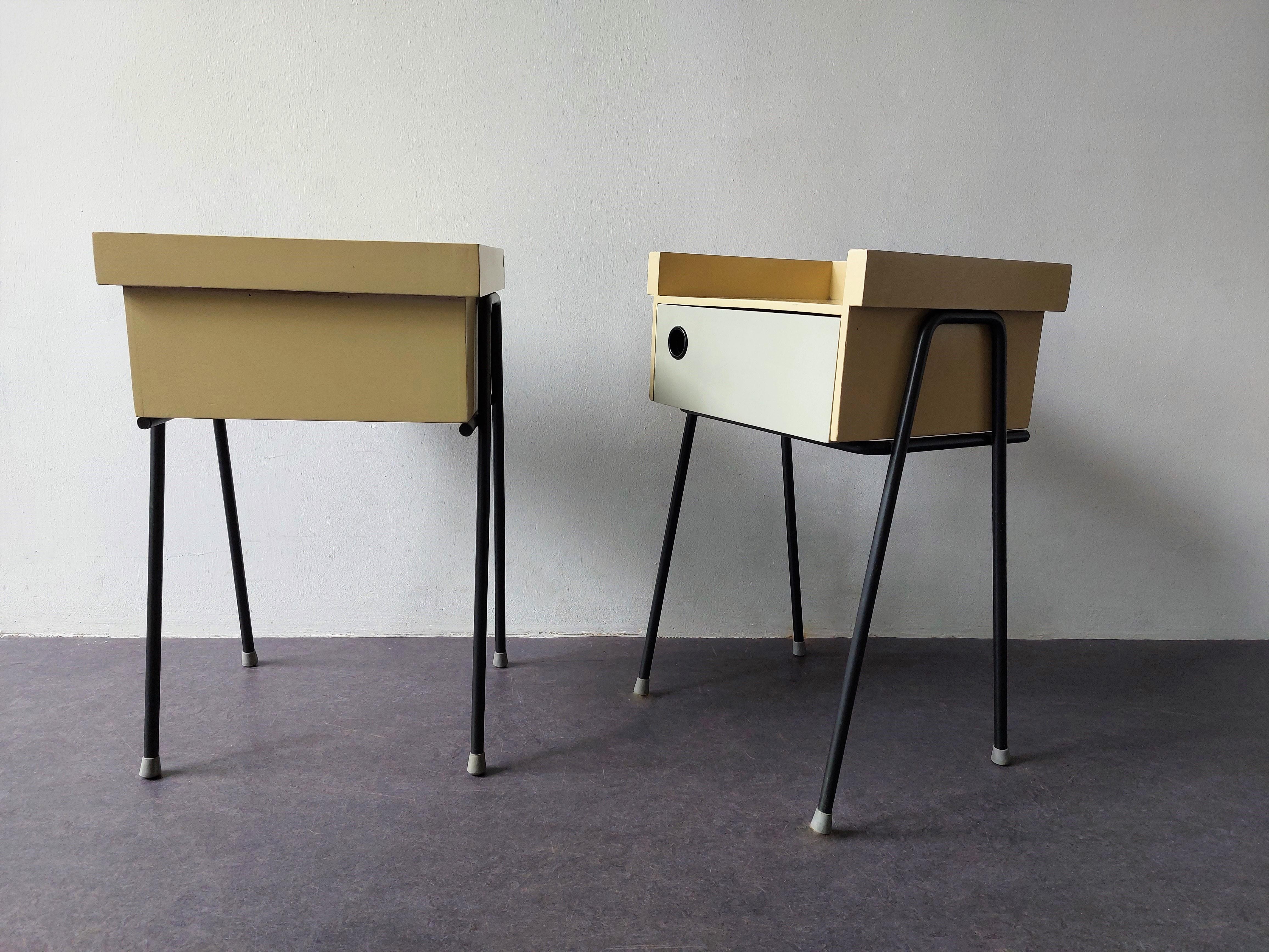 Metal Set of 2 Room '56 Nightstands and Bedroom Sidetable by Rob Parry for Dico For Sale