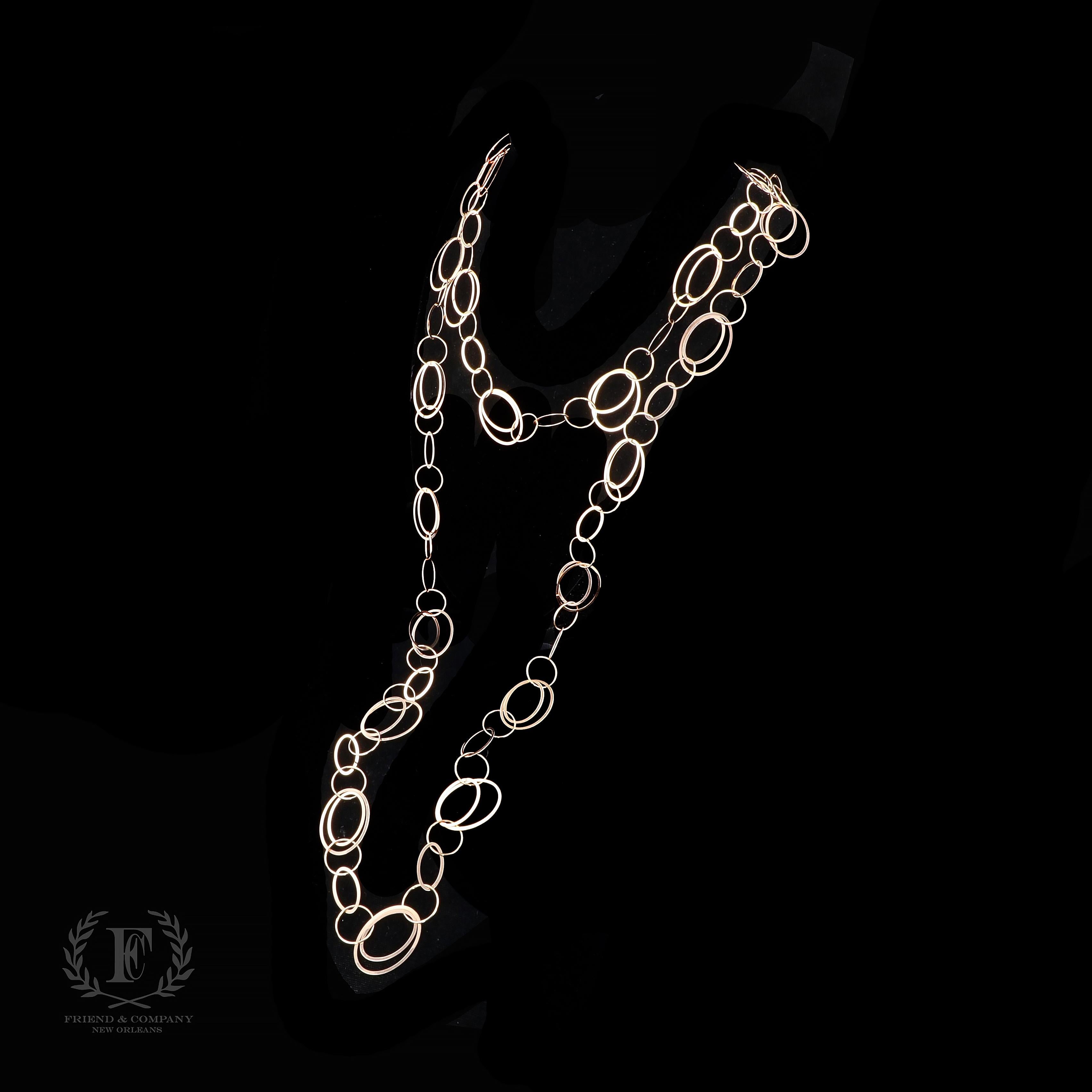 Retro Set of 2 Rose Gold Hoop Link Necklaces For Sale