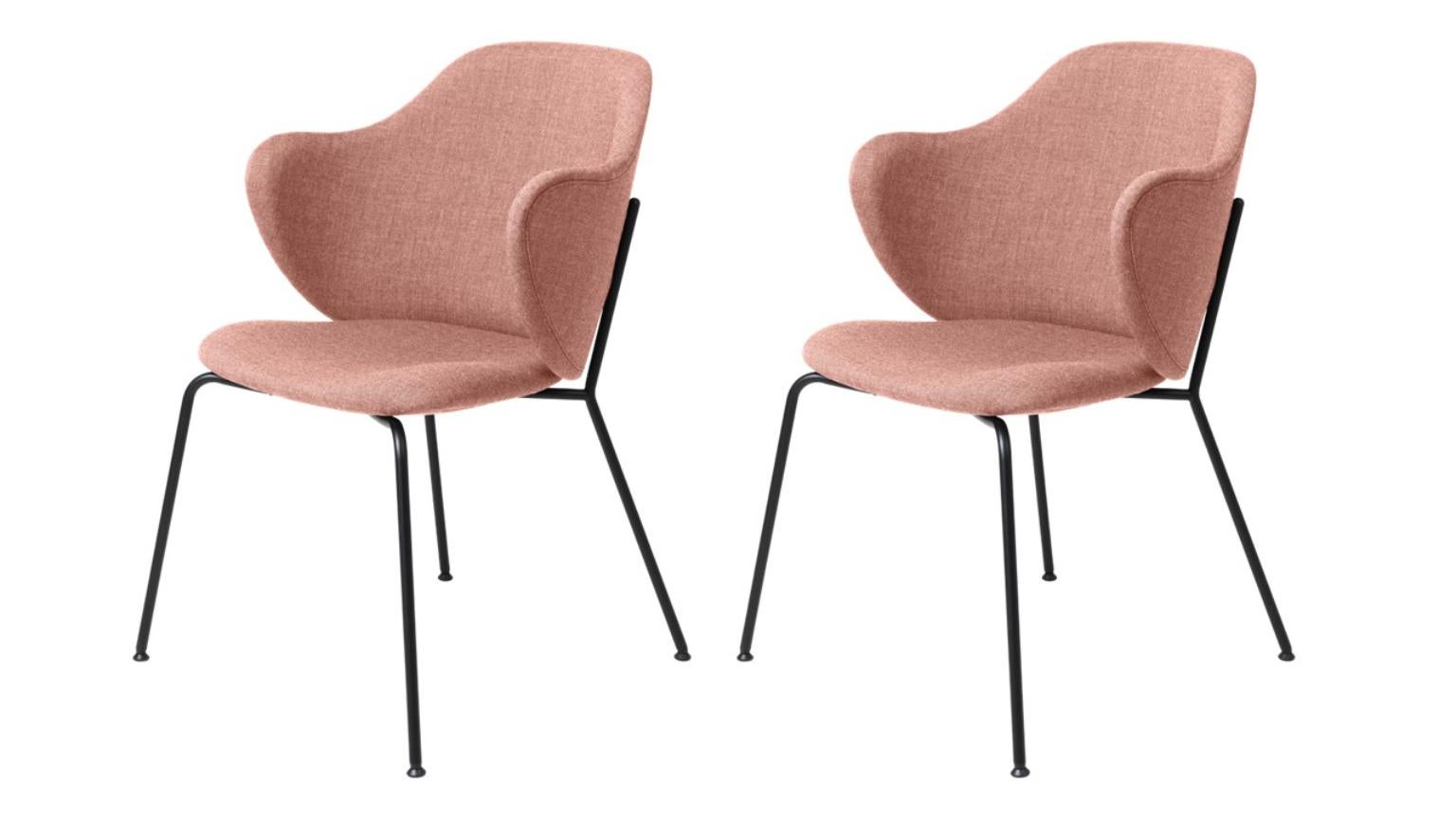 Set of 2 rose remix lassen chairs by Lassen
Dimensions: W 58 x D 60 x H 88 cm 
Materials: textile

The Lassen chair by Flemming Lassen, Magnus Sangild and Marianne Viktor was launched in 2018 as an ode to Flemming Lassen’s uncompromising
