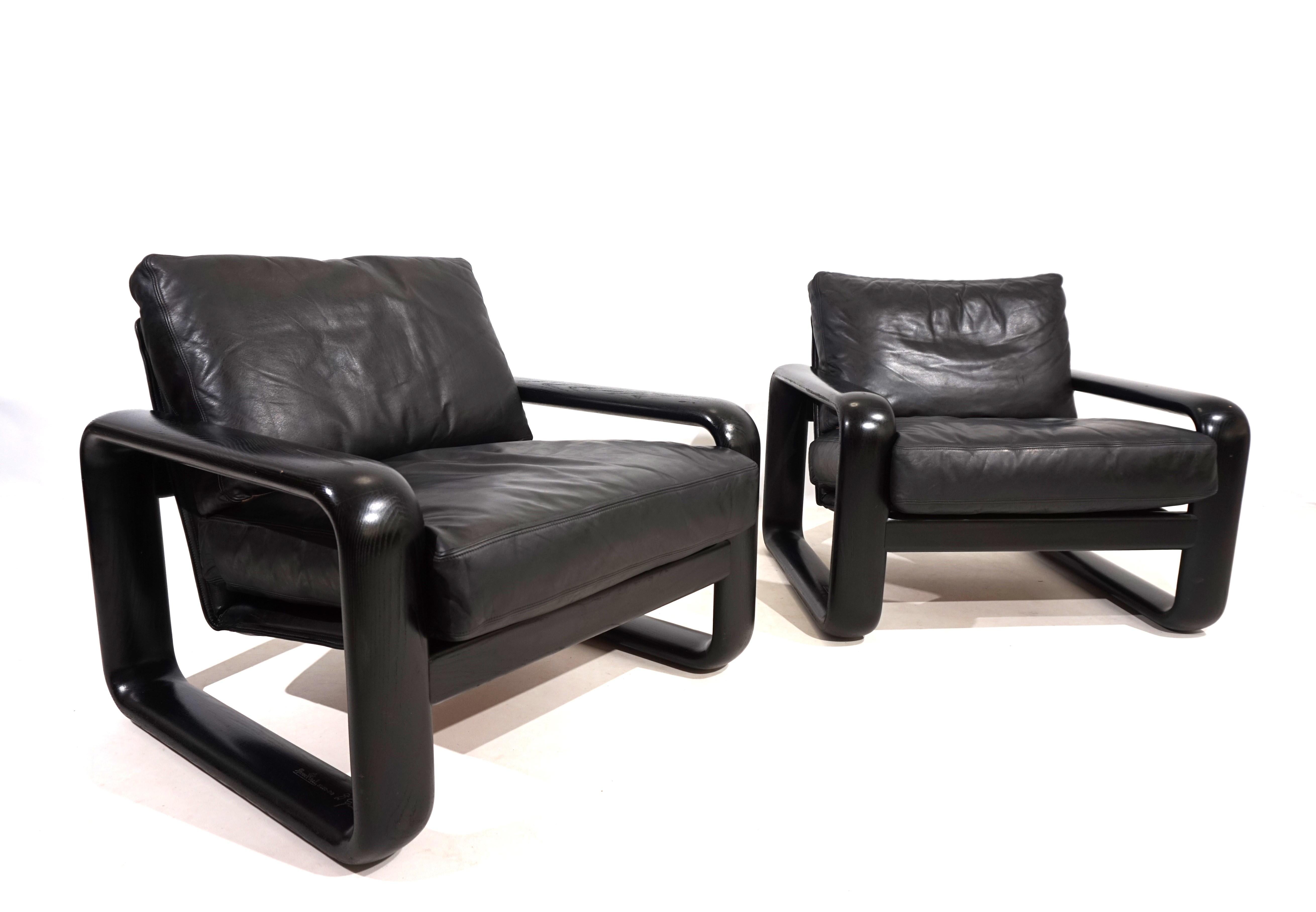 German Set of 2 Rosenthal Hombre leather armchairs by Burkhard Vogtherr For Sale